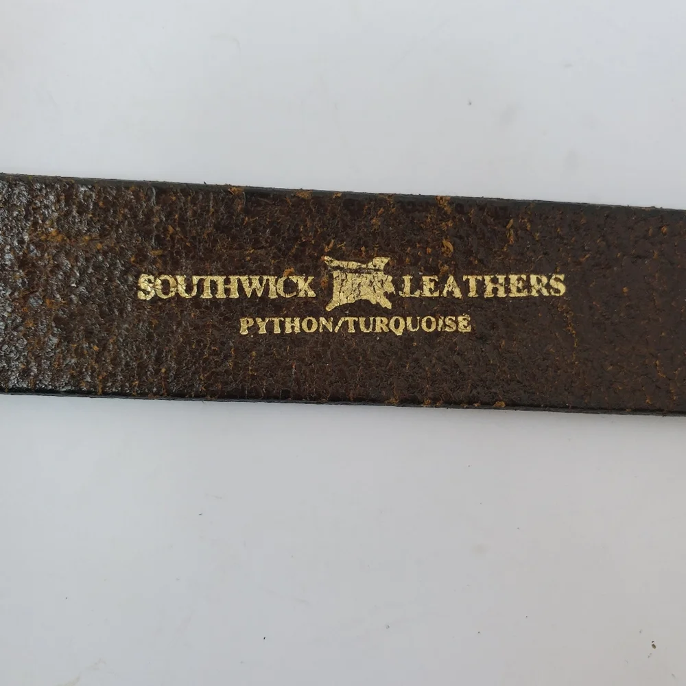 Python & Turquiose Leather Belt Genuine by Southwick / Western Boho - Picture 11 of 16
